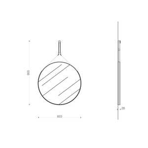 Round Design Wall <b>Mirror</b> with Black <b>Leather</b> <b>Strap</b> Frame for Bathroom - Product Image 6