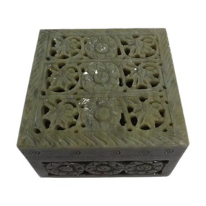 กล่องหินสบู่แกะสลักศิลปะทำมือดีไซน์ดอกไม้รูปทรงสี่เหลี่ยมผืนผ้า - Product Image 4