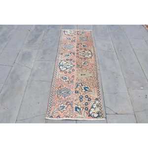 1.9x5.5 ft Turkish Vintage <b>Rug</b>, <b>Runner</b> <b>Rug</b>, Pink Blue Patchwork Wool <b>Rug</b> - Product Image 1