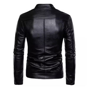Chaqueta de Motocicleta de Cuero Sintético y Cuero Genuino Negra para Hombre y Mujer, Chaqueta de Cuero Elegante para Hombre - Product Image 4