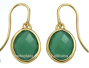 Boucles d'oreilles en argent sterling 925 avec pierre précieuse en onyx vert, boucles d'oreilles pendantes tendance pour mariage, anniversaire et fiançailles - Product Image 4