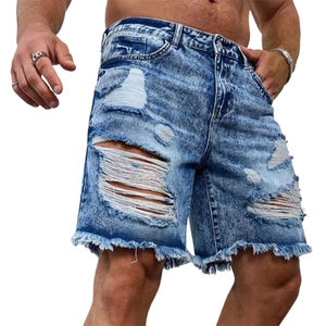 Shorts en jean déchirés pour homme, style décontracté d'été, design effiloché, franges, nouveau style tendance, 100% coton, écologique - Product Image 1