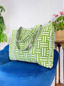 Sac fourre-tout en coton matelassé à fleurs Boho fait à la main Design réversible durable écologique poignée quotidienne robuste été hiver - Product Image 3