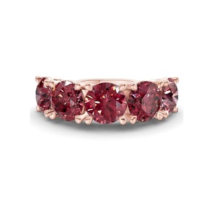 Bague Ronde en Or Massif 14K avec Diamant de Laboratoire Couleur Cognac Cerise Vibrant 0,50 Ct Tw, Clarté VS, 5 Diamants Couleur Ambre Chaud - Product Image 1