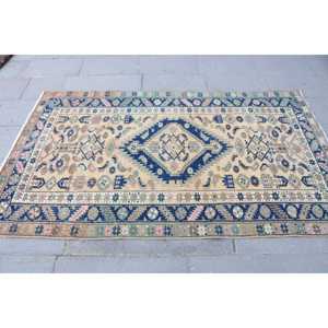 Alfombra Turca Vintage, Alfombra de 3.9x6.6 pies, Alfombra de Lana Azul Ombré - Product Image 4