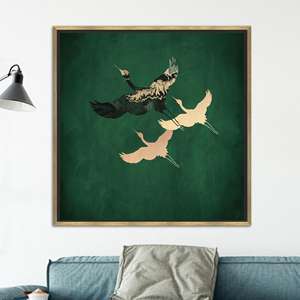 Lienzo Impreso: Elegante Arte Mural de Pájaro Verde Asiático - Decoración Moderna, Lienzo con Marco Dorado - Product Image 1