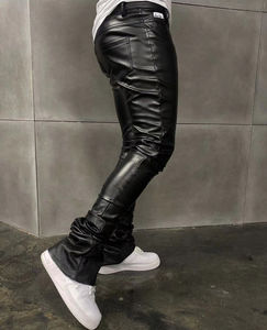 Streetwear 2025 pantalon en cuir PU pour hommes nouveau style de pantalon de survêtement en cuir PU empilé pour moto avec logo personnalisé - Product Image 2