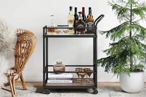 Antique Design Metal Rectangle Bar Cart Modern Three Shelves <b>Trolley</b> With Decorative Trending Beverage <b>Trolley</b> Highest Quality - Product Image 2