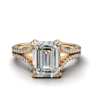 IGI Certified Lab Grown Emerald Cut Diamond <b>Split</b> Shank Engagement <b>Ring</b> 18K Gold Pavé Diamond <b>Ring</b> - Product Image 1