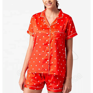 Conjuntos de ropa de dormir de verano para mujer de seda superventas 100%, traje cómodo de manga corta suave con etiqueta privada - Product Image 1