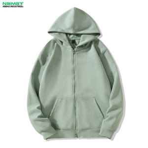 Venta al por mayor 100% algodón Zip-Up sudaderas con capucha de los hombres de peso pesado polar transpirable Impresión digital liso teñido invierno Streetwear sólido - Product Image 6
