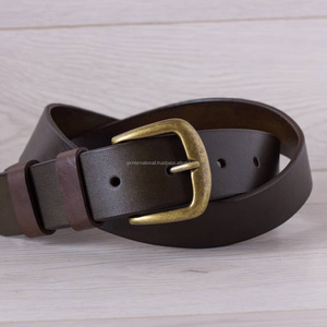 Cinturón informal de cuero genuino para hombre, con hebilla de latón de alta calidad, acabado completo, a la moda, OEM - Product Image 3