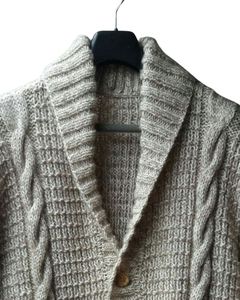 Suéter Cárdigan de Punto Trenzado para Hombre, Cuello Chal con Botones, Tejido Texturizado Cálido para Invierno, Color Gris Jaspeado Claro, Estilo Casual - Product Image 4