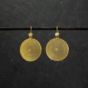 Gold Lattice Work Round Drops 925 Sterling <b>Silver</b> Gold Plated Handmade Classic Women's <b>Earrings</b>-<b>Wedding</b> & Party Gift Occasions - Product Image 1