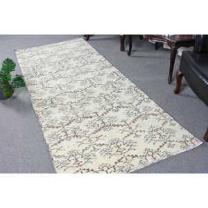 Alfombra Turca, Alfombra de Lana Vintage con Borde Blanco, 3.4x8.4 pies - Product Image 1