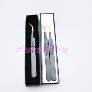 Pince à épiler d'extension de cils design unique Pointe en fibre Pointe de couleur noire Kit de pinces à cils de haute qualité en acier inoxydable - Product Image 1