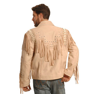 Men's <b>Suede</b> Cowboy Leather <b>Jacket</b> With Fringe Turn-down Collar Vintage Style Autumn Wear Regular Fit - Product Image 3