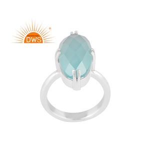 Anillo apilable de piedras preciosas de Calcedonia Aqua Natural de plata de ley oxidada de última tendencia, fabricante de joyería personalizada - Product Image 1