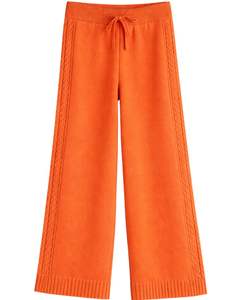 Conjunto de Suéter de Punto Naranja Brillante y Pantalones Anchos para Mujer, Jersey de Cuello Alto, Ropa de Salón Acogedora para Invierno, Fabricante Personalizado OEM - Product Image 5