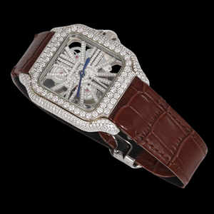 Brun Bla Personnalisable Bande Squelette Élégant Impeccable Moissanite Diamant Quartz Mouvement Verre Gagner Amélioration De La Montre De Mode - Product Image 1