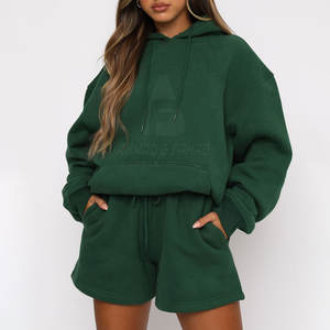 Ensemble streetwear décontracté d'hiver pour femmes, sweat-shirts et shorts, taille plus, 2 pièces, couleur/logo personnalisé, prix bas, vente en gros - Product Image 3