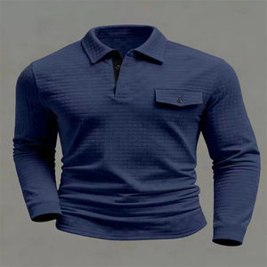 2026 New <b>Men's</b> Solid Color Long-Sleeve Polo <b>Shirt</b> <b>with</b> Button-Down Plaid Pattern and Henley <b>Collar</b> <b>T</b>-<b>Shirt</b> - Product Image 2