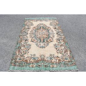 Alfombra turca Vintage de 5,2x8,7 pies, Beige lana verde, estilo Tabriz, respaldo de látex rectangular de retazos para el hogar, sala de estar, cabecera - Product Image 1