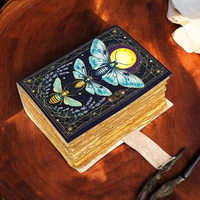 Grand Grimoire Vintage de 400 pages en cuir imprimé Papillon de lune, Journal fait main en papier à bords frangés, Thème Ombres, Cadeau Sorcière