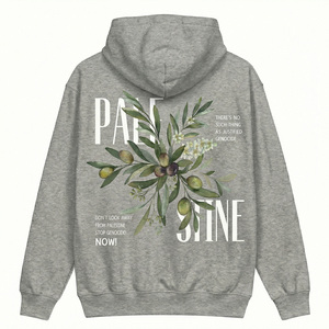 Sweat à capuche Palestine Olive Statement 100% Coton Tricoté Imprimé Numérique Motif Uni Fermeture Éclair Délavé à l'Acide - Product Image 2