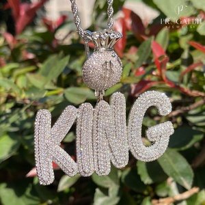 Colgante Iced Out KING para hombres Hip Hop Bling personalizado bolsa de dinero Collar chapado en oro y plata CZ diamante joyería regalo - Product Image 3