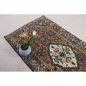 Turkish Vintage Rug 0.3x6.3 ft (8x193 cm), <b>Brown</b> <b>Wool</b> Rug - Product Image 5