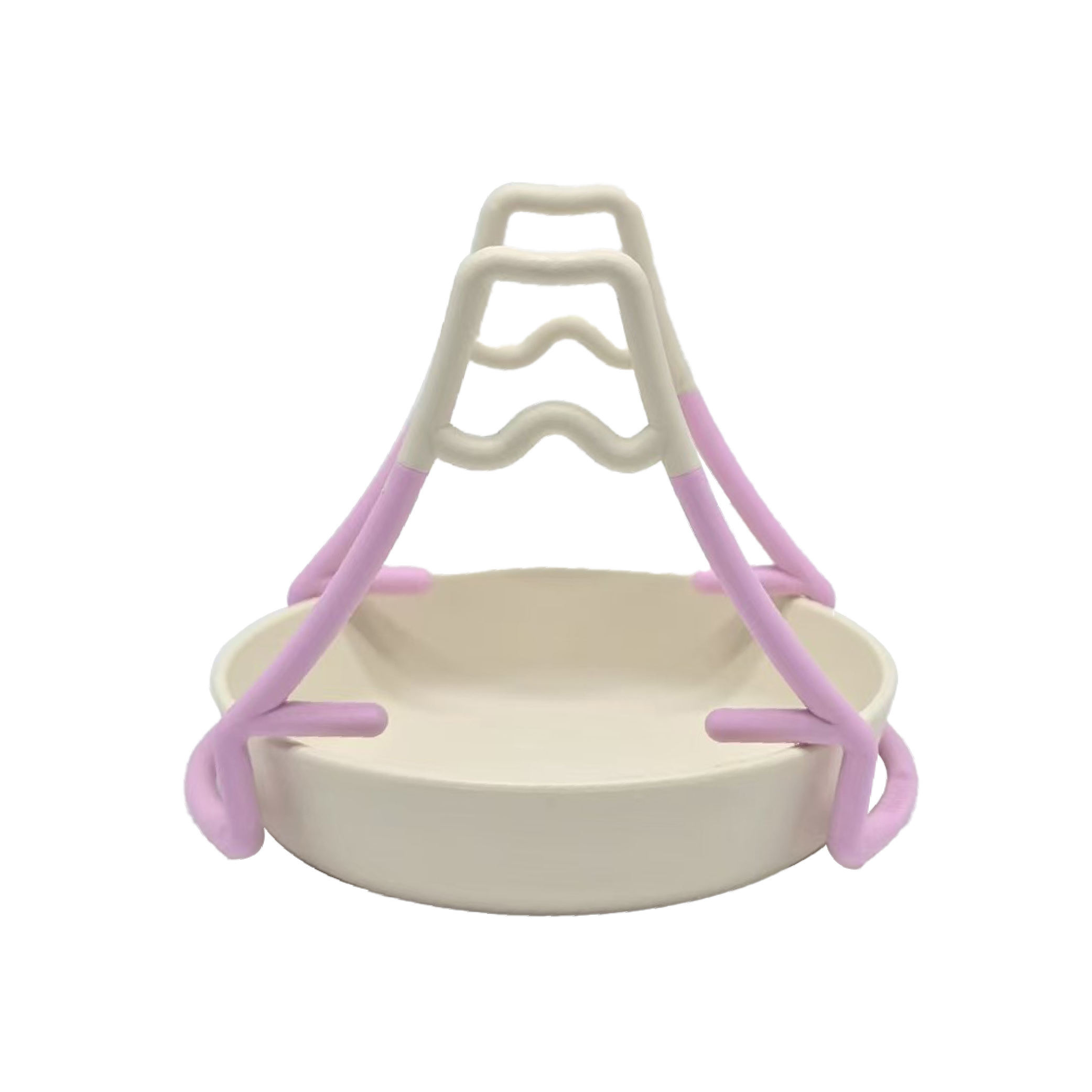 ชั้นวางสีชมพู + จานสีขาว