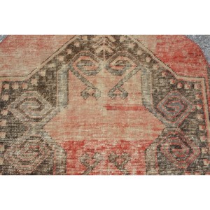 Alfombra turca Vintage de 2,9x2,9 pies, rojo, marrón, área grande, diseño de retazos de lana para pasillo o dormitorio, alfombra lateral con respaldo de látex - Product Image 5