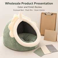 Vente en gros : Niche pour chat verte en peluche, fermée, avec rebord rembourré doux, pour intérieur, nid de sommeil confortable pour l'hiver, mobilier pour animaux de compagnie