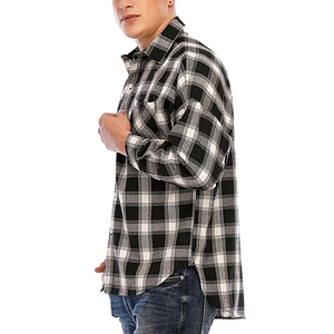 Chemise décontractée à manches longues en flanelle à carreaux noirs et blancs pour homme, col rabattu, respirante, en coton, pour l'automne - Product Image 2