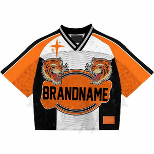 ชุดฟุตบอลสไตล์วินเทจอเมริกันแบบยูนิเซ็กซ์จากผู้ผลิตตามสั่ง ทรงโอเวอร์ไซส์ ผ้าถักตาข่ายพิมพ์ลาย ระบายอากาศได้ดี คอวี ทรงครอป ทรงบ็อกซี่ - Product Image 1