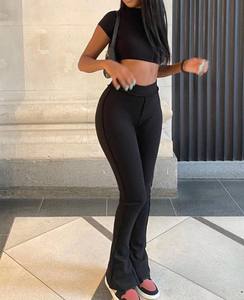 Printemps Nouvel arrivage Ensembles pour Femmes Grande Taille Col Rond Haut Court Manches Haute Pantalon Décontracté pour Femmes Ensemble 2 Pièces - Product Image 1