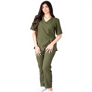 Modern Unisex V-Neck Lightweight Knitted Medical Nursing <b>Scrub</b> <b>Set</b> OEM Custom Healthcare Uniform - Product Image 1