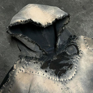 Fabricante personalizado de algodón pesado Vintage Sun Faded Ripped Zip Hoodie Men's Distressed Acid Washed Winter Fleece Clothing - Product Image 3