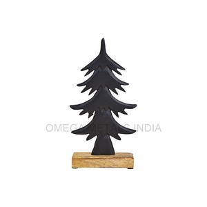 Arbre de Noël avec casquette de père Noël en métal Figurine de Noël en argent fini Décoratif Ornements de Noël Fournitures à bas prix - Product Image 2