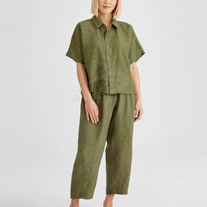 ชุดเสื้อผ้าคอตตอนเข้าคู่กับเสื้อเชิ้ตและกางเกงขายาวสำหรับผู้หญิงชุดฤดูใบไม้ผลิ - Product Image 6