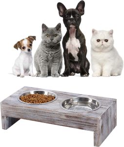 2025 recién llegado cuencos y comederos para mascotas lavados en blanco, superventas, soporte de madera con cuencos de acero inoxidable para comida y agua para mascotas - Product Image 5