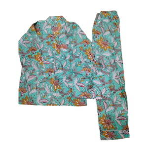 Pijamas Largos de Verano con Estampado Floral Jaipuri, Cintura Elástica, Cierre de Botones, Suaves, Transpirables, de Spandex, con Logotipo Personalizado Tejido - Product Image 2