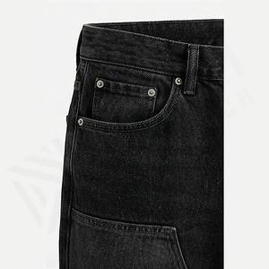 Jeans Baggy Homme de Haute Qualité, Coupe Droite Ample Taille Moyenne, Design Uni, Bouton, Vente Chaude, Pantalon en Denim Lavé, Couleur Personnalisable pour l'Été - Product Image 5
