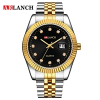 Relojes de Lujo para Pareja Arlanch 304 para Hombre y Mujer, Clásicos y de Moda, Totalmente Dorados, Multifunción, Impermeables, con Calendario, de Cuarzo