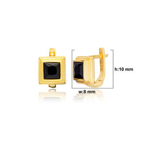Boucles d'oreilles carrées en CZ noir, fabrication artisanale turque, vente en gros, bijoux en argent sterling 925 - Product Image 2