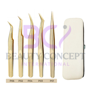 Golden Color Stainless Steel Best Supplier Self Textured Good Quality Easy to Use 45 Degree Eyelash Extension Grafted Tweezers - Product Image 6