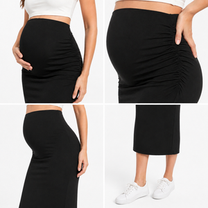 <span class=keywords><strong>Gonna</strong></span> a tubino midi elasticizzata all'ingrosso OEM ODM per la gravidanza, con arricciatura in vita, aderente, per donne in gravidanza - Product Image 5