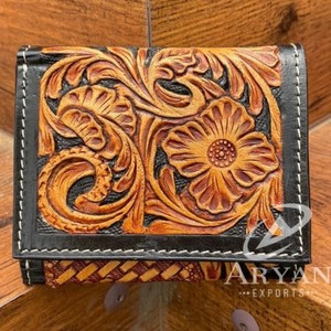 Custom Hand-Tooled Leather Men's <b>Wallet</b> Genuine Leather Floral Carved Western Cowboy <b>Wallet</b> Cowhide Leather Credit <b>Card</b> <b>Wallets</b> - Product Image 1