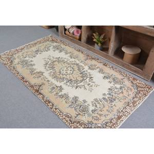 Tapis traditionnel en laine marron beige 3.6x6.8 pieds fait à la main Vintage turc Patchwork Rectangle tapis pour adolescent Latex pour couloir - Product Image 4